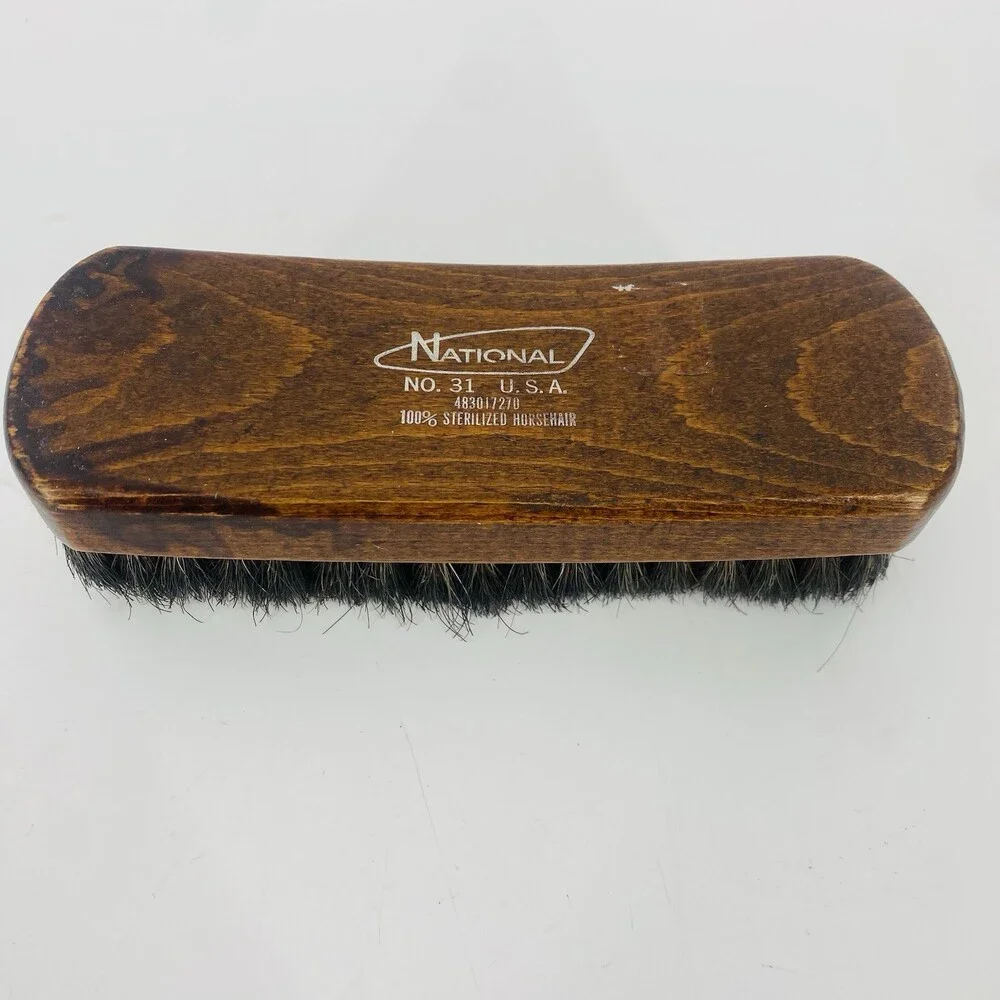 Vintage National No 31 Sterilized Horsehair Brush Dark Wood USA Made Shoe Shine